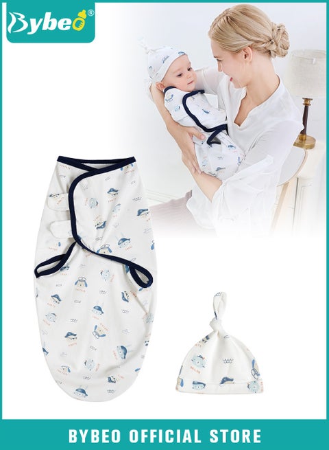 Baby Swaddle Blanket Wrap Cap Set Newborn Infant Sleep Sack With Caps 100% Breathable Cotton 0-4 Month