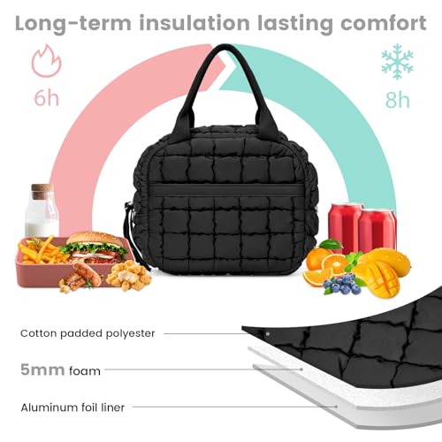BBIQI Quilted Puffer Lunch Bag for Women Cute Insulated Lunch Box Reusable Lunch Cooler Tote for Work Picnic Travel - Image 3