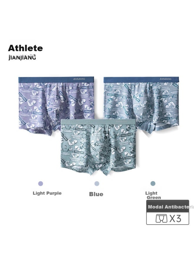 Jianjiang Men's Modal Boxer Briefs Antibacterial Youth Printed Comfortable 3-pack