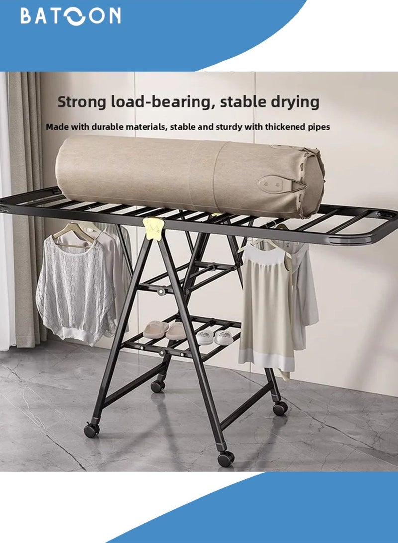 باتون رف تجفيف ملابس قابل للطي مع 4 رفوف للأحذية (مقاس كبير جدًا 180 سم)، مصنوع من مواد سميكة، رف غسيل قابل للطي بثلاث طبقات، رف تجفيف قائم بذاته بثلاثة رفوف تجفيف قابلة لتعديل الارتفاع، مقاوم للرياح، للاستخدام الداخلي والخارجي - Image 2