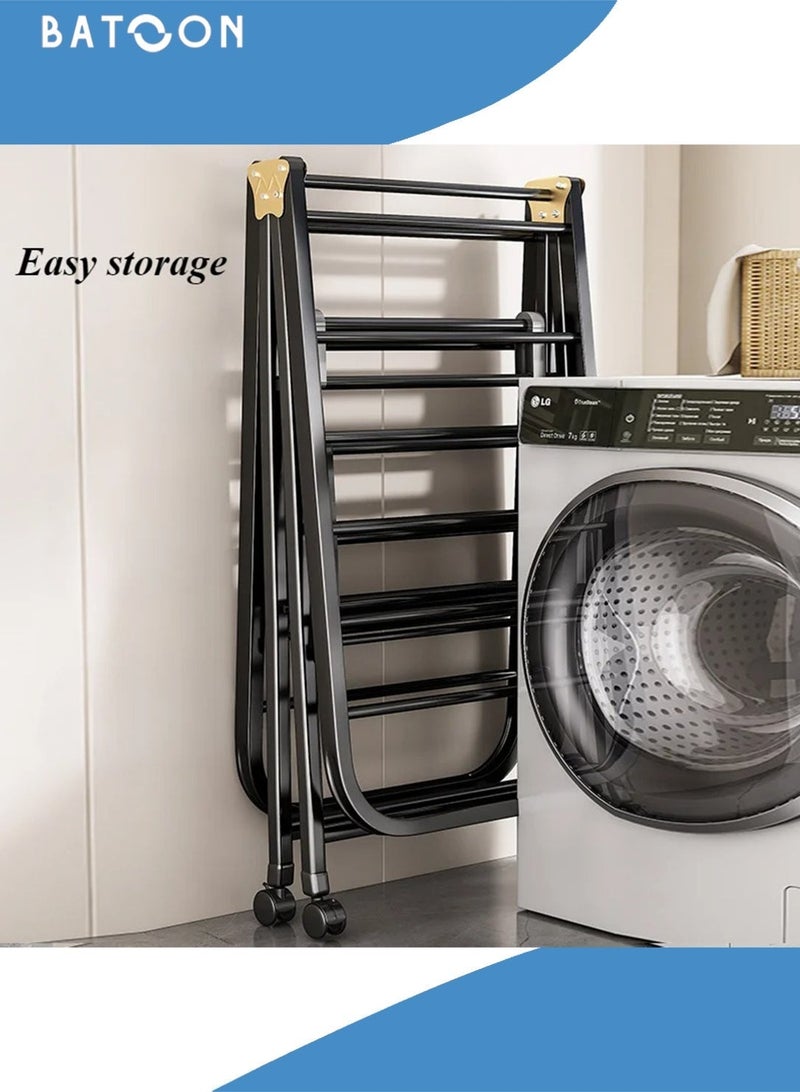 باتون رف تجفيف ملابس قابل للطي مع 4 رفوف للأحذية (مقاس كبير جدًا 180 سم)، مصنوع من مواد سميكة، رف غسيل قابل للطي بثلاث طبقات، رف تجفيف قائم بذاته بثلاثة رفوف تجفيف قابلة لتعديل الارتفاع، مقاوم للرياح، للاستخدام الداخلي والخارجي - Image 3