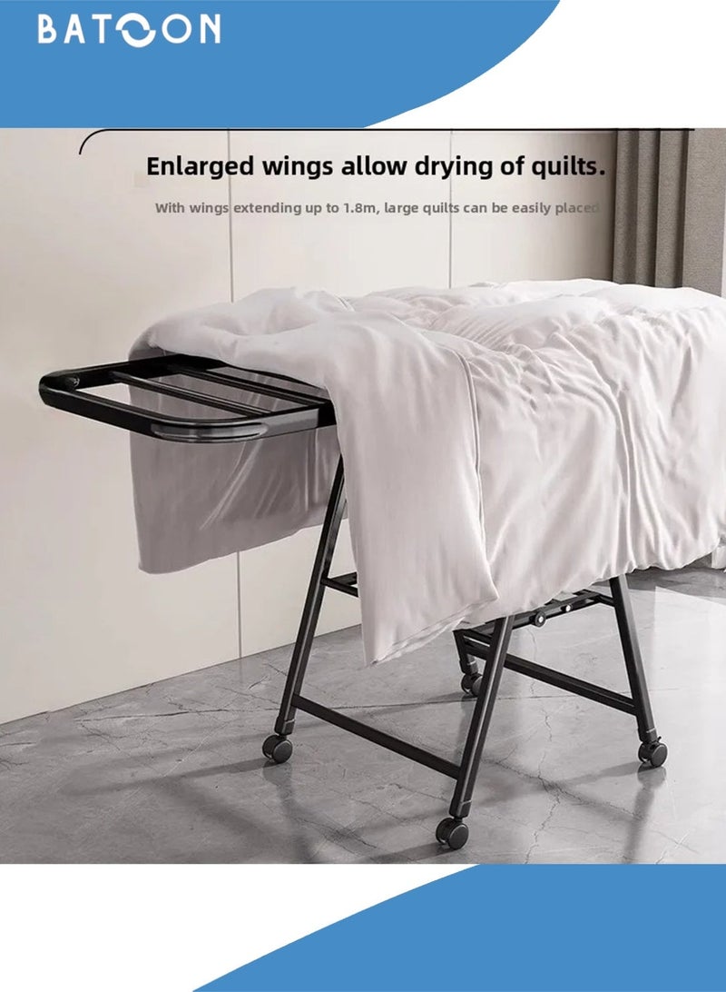 باتون رف تجفيف ملابس قابل للطي مع 4 رفوف للأحذية (مقاس كبير جدًا 180 سم)، مصنوع من مواد سميكة، رف غسيل قابل للطي بثلاث طبقات، رف تجفيف قائم بذاته بثلاثة رفوف تجفيف قابلة لتعديل الارتفاع، مقاوم للرياح، للاستخدام الداخلي والخارجي - Image 5
