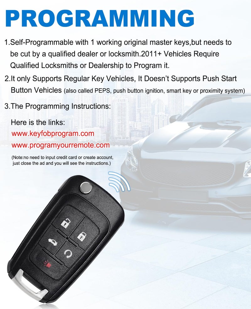 CAUORMOTE Key Fob Replacement for Chevy: 2 Pack Flip Key Fob for 2013-2016 Chevy Malibu Sonic Cruze Camaro Equinox Impala, Buick GMC, Keyless Entry Remote Control OHT01060512, V2T01060512, V2T01060514, 315Mhz - Image 5