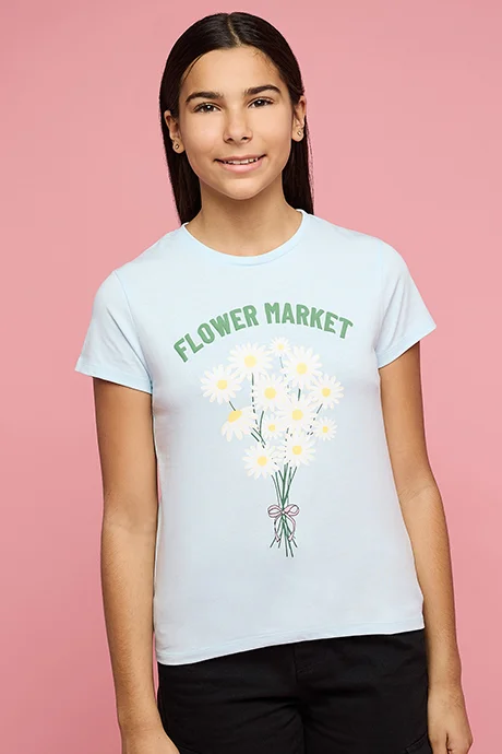 أر أند بي Printed T-Shirt with Crew Neck and Short Sleeves