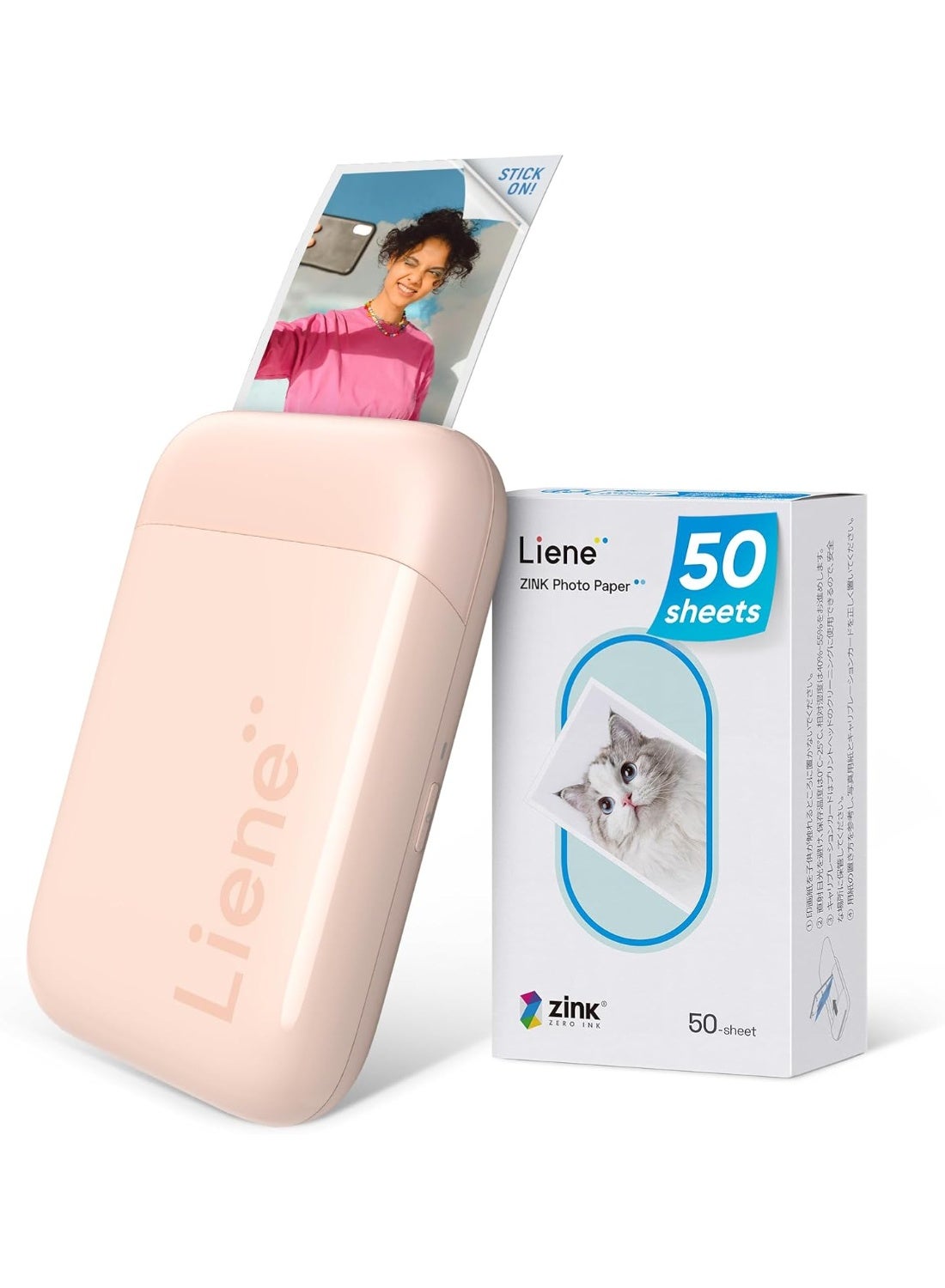 Liene Pearl K100 Photo Printer, 2x3 Mini Instant Portable Color Mono Picture Printer 50 Zink Adhesive Paper, Bluetooth 5.2, Compatible w/iOS & Android, Small Photo Maker for iPhone, Smartphones, Pink