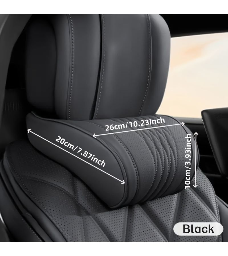 Luxury Nappa PU Leather Car Neck Pillow Memory Foam High Density Rebound Filling Comfort For Long Drives Ergonomic Fit Design Car Comfort Upgrade Accessory Black 1pc Headrest - Image 2