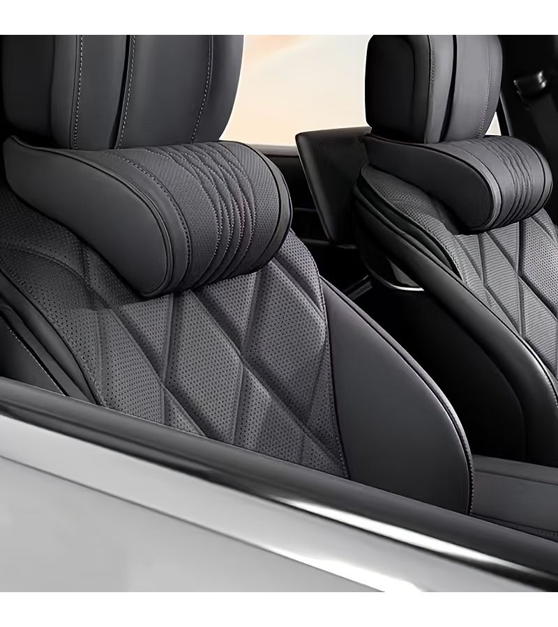 Luxury Nappa PU Leather Car Neck Pillow Memory Foam High Density Rebound Filling Comfort For Long Drives Ergonomic Fit Design Car Comfort Upgrade Accessory Black 1pc Headrest - Image 1