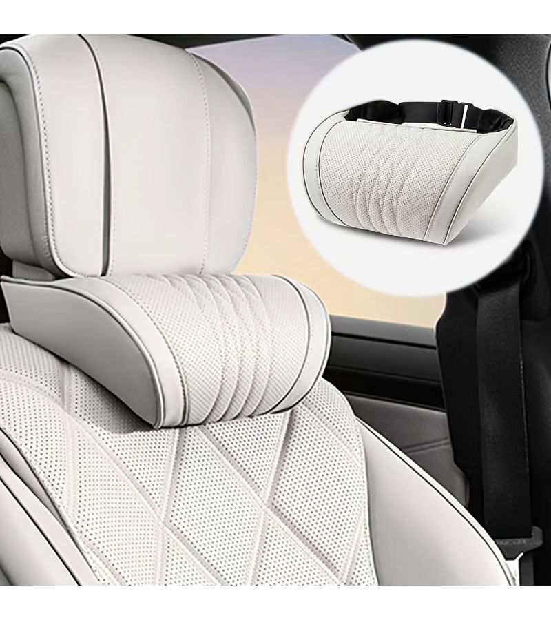 Luxury Nappa PU Leather Car Neck Pillow Memory Foam High Density Rebound Filling Comfort For Long Drives Ergonomic Fit Design Car Comfort Upgrade Accessory Black 1pc Headrest - Image 5