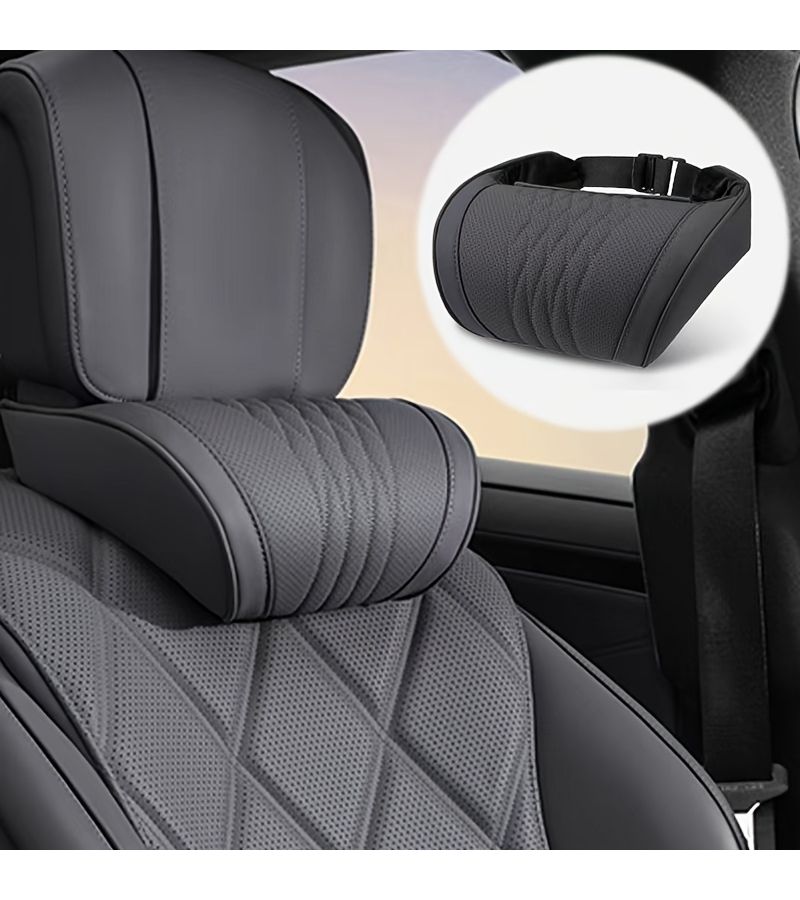 Luxury Nappa PU Leather Car Neck Pillow Memory Foam High Density Rebound Filling Comfort For Long Drives Ergonomic Fit Design Car Comfort Upgrade Accessory Black 1pc Headrest - Image 3