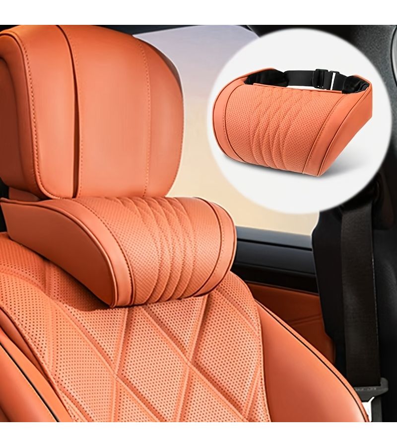 Luxury Nappa PU Leather Car Neck Pillow Memory Foam High Density Rebound Filling Comfort For Long Drives Ergonomic Fit Design Car Comfort Upgrade Accessory Black 1pc Headrest - Image 4
