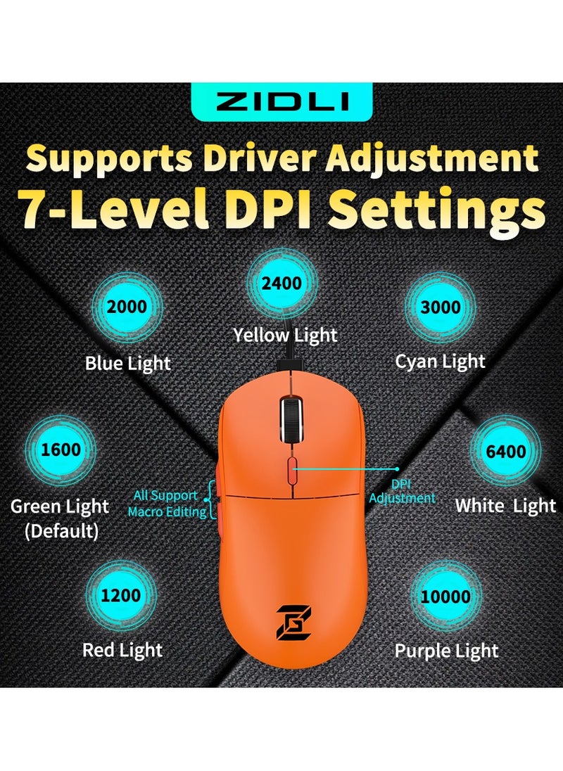 ZIDLI - ZIDLI Wired Gaming Mouse - PixArt PMW3389 Optical Sensor - 10,000 DPI - Ergonomic Design - Image 1