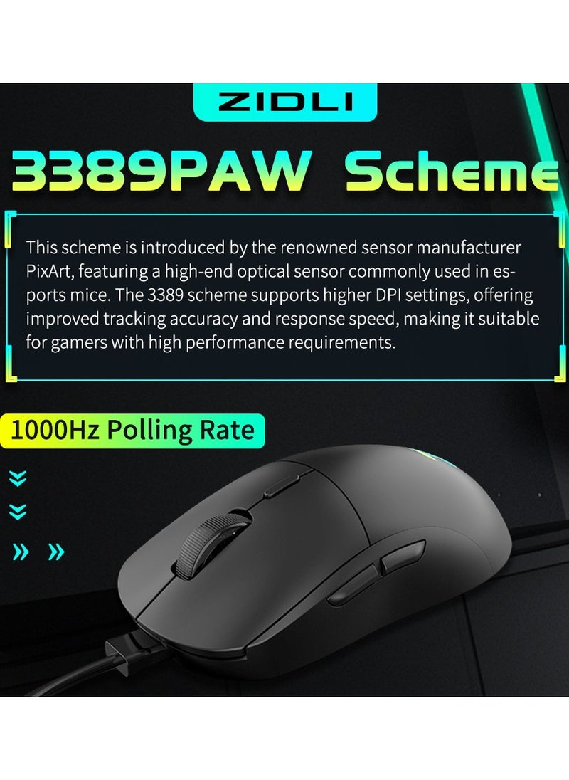 ZIDLI - ZIDLI Wired Gaming Mouse - PixArt PMW3389 Optical Sensor - 10,000 DPI - Ergonomic Design - Image 1
