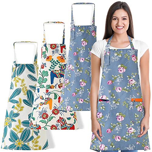 APRONNER 3 PCS Cooking kitchen Baking Aprons for Women with Pockets Vintage Cotton Linen 01 - Image 1