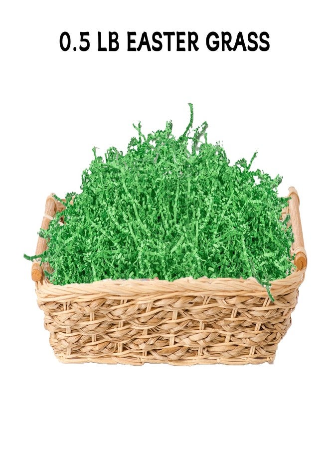 Gloreyan 1/2LB Easter Grass Crinkle Cut Paper Shred, Green Raffia Paper Shred Filler Grass for Easter Gift Wrapping Basket Filling Party Supply - Image 3