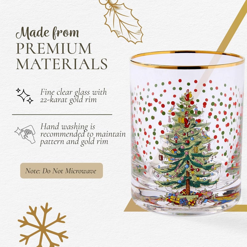 Spode Christmas Tree 14 Fl Oz Double Old Fashion Glass Set of 4 Polka Dot  Whiskey  Bourbon Glasses for Festive Entertaining OldFashioned  Rocks Glasses for Holiday Drinks - Image 4
