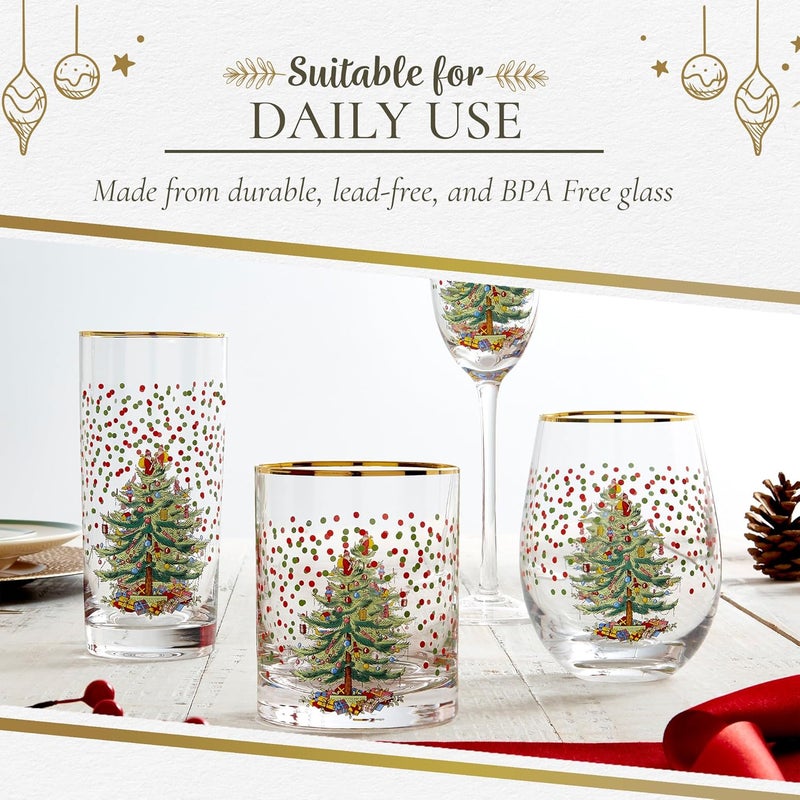 Spode Christmas Tree 14 Fl Oz Double Old Fashion Glass Set of 4 Polka Dot  Whiskey  Bourbon Glasses for Festive Entertaining OldFashioned  Rocks Glasses for Holiday Drinks - Image 5