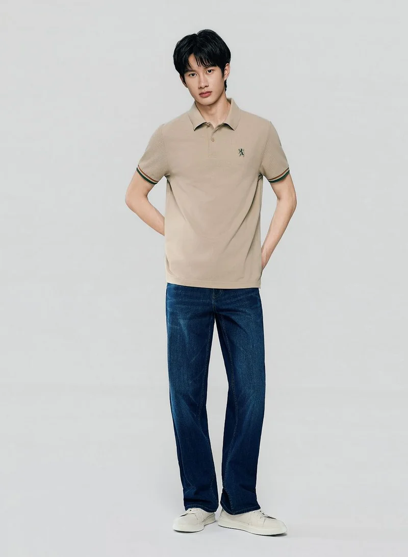 Giordano Men’s Cotton Slim Performance Polo with Small Lion Embroidery