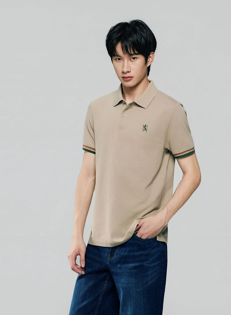 Giordano Men’s Cotton Slim Performance Polo with Small Lion Embroidery