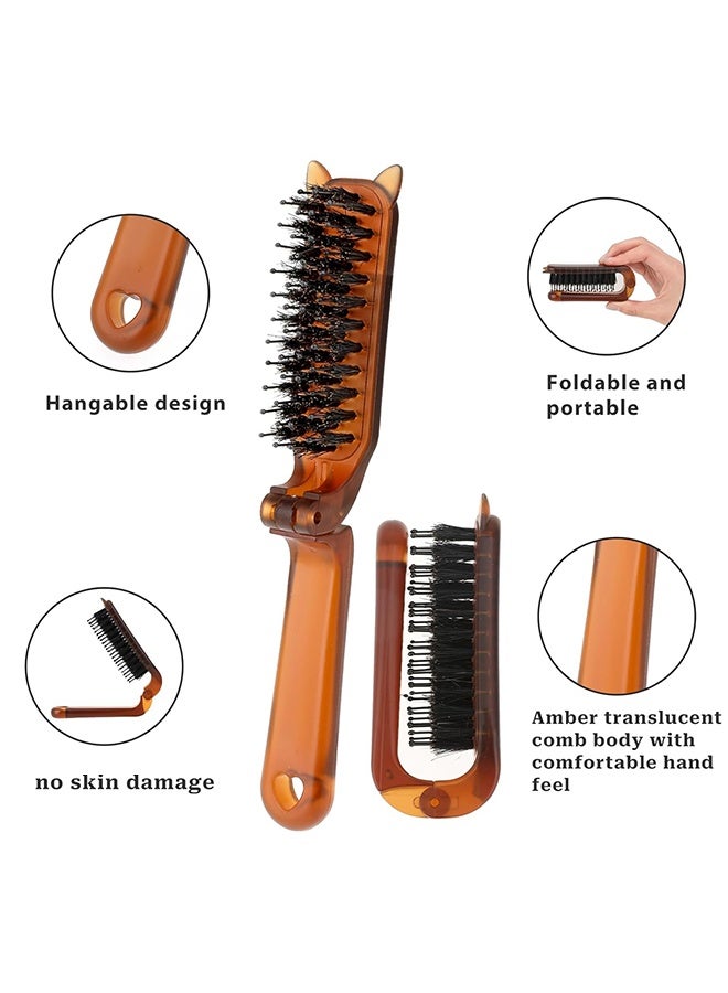 Travel Folding Hair Brush, Collapsable Portable Hair Brush Mini Compact Hairbrush Pocket Size Comb for Women Kids Thick Thin Curly Straight Wet Dry Hair Restore Shine, Beard Brush for Men - Image 3