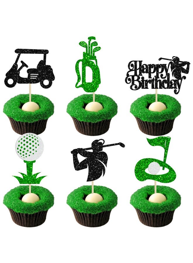 Ephlyn Ephlyn 24Pcs Golf Cupcake Toppers Glitter Trophy Lawn Golf Shoes Bag Ball Carts Cupcake Picks for Golf Sports Player Theme Baby Shower Birthday Party Cake Decorations Supplies  - Image 1