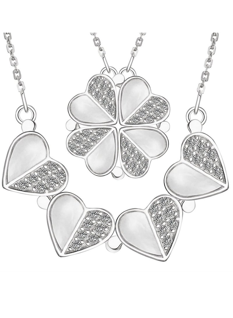 واي آند دي Sterling Silver Four Leaf Clover Necklace with Cubic Zirconia, 925 Heart Magnetic for Women, Lucky Charm Pendant - Image 1