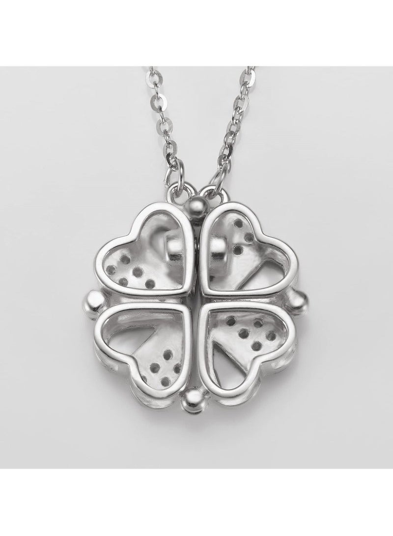 واي آند دي Sterling Silver Four Leaf Clover Necklace with Cubic Zirconia, 925 Heart Magnetic for Women, Lucky Charm Pendant - Image 4