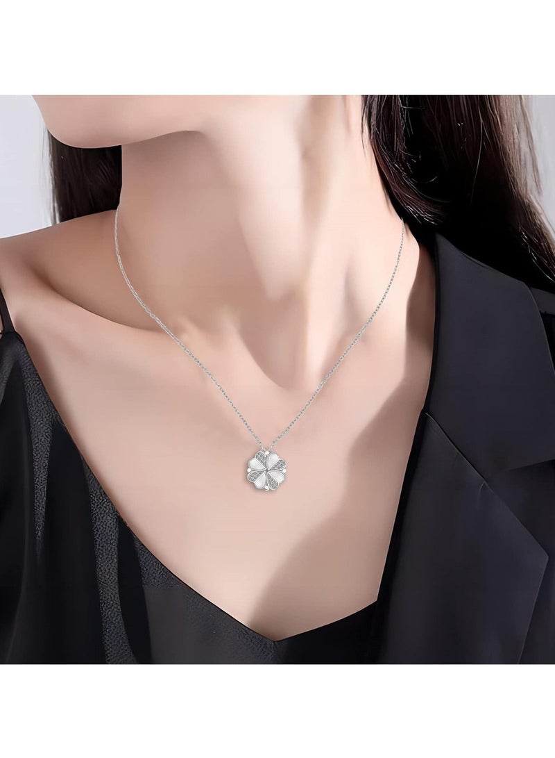 واي آند دي Sterling Silver Four Leaf Clover Necklace with Cubic Zirconia, 925 Heart Magnetic for Women, Lucky Charm Pendant - Image 2