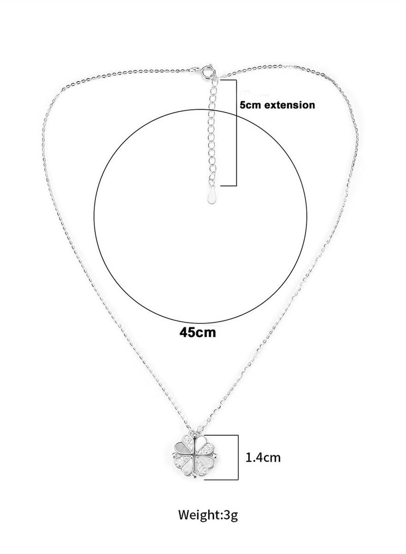 واي آند دي Sterling Silver Four Leaf Clover Necklace with Cubic Zirconia, 925 Heart Magnetic for Women, Lucky Charm Pendant - Image 5