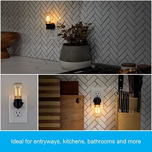 GE Vintage LED Edison Night Light, Plug-in, Dusk to Dawn, Farmhouse Decor, Mood Lighting, Home Decor, Ambient Lighting, LED Lights for Bedroom, Bathroom, Kitchen, Hallway, Black, 2 Pack, 71349 - Image 5