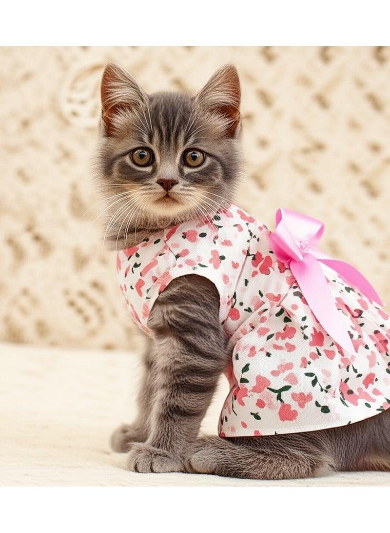 A.M Cute Floral Pattern Dog Dress with Lovely Bow Pet Apparel Dog Clothes for Small Dogs and Cats | Puppy Summer Dress Birthday Pet Apparel Dress (Size: L, Bust: 42cm, Length 32cm) - Image 1