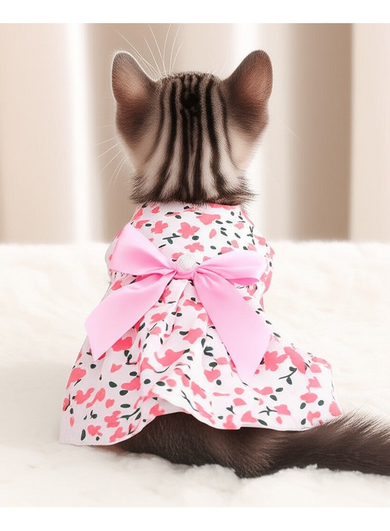 A.M Cute Floral Pattern Dog Dress with Lovely Bow Pet Apparel Dog Clothes for Small Dogs and Cats | Puppy Summer Dress Birthday Pet Apparel Dress (Size: L, Bust: 42cm, Length 32cm) - Image 2
