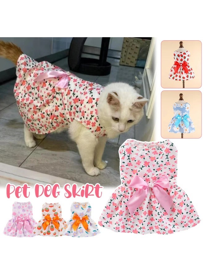 A.M Cute Floral Pattern Dog Dress with Lovely Bow Pet Apparel Dog Clothes for Small Dogs and Cats | Puppy Summer Dress Birthday Pet Apparel Dress (Size: L, Bust: 42cm, Length 32cm) - Image 4