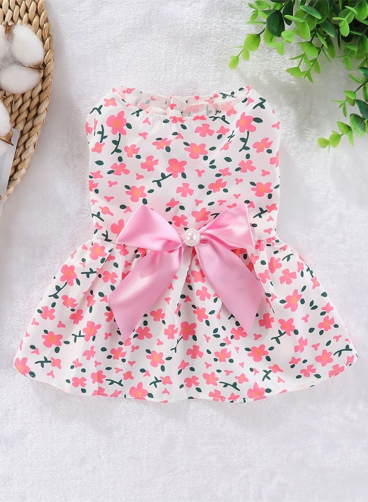A.M Cute Floral Pattern Dog Dress with Lovely Bow Pet Apparel Dog Clothes for Small Dogs and Cats | Puppy Summer Dress Birthday Pet Apparel Dress (Size: L, Bust: 42cm, Length 32cm) - Image 5