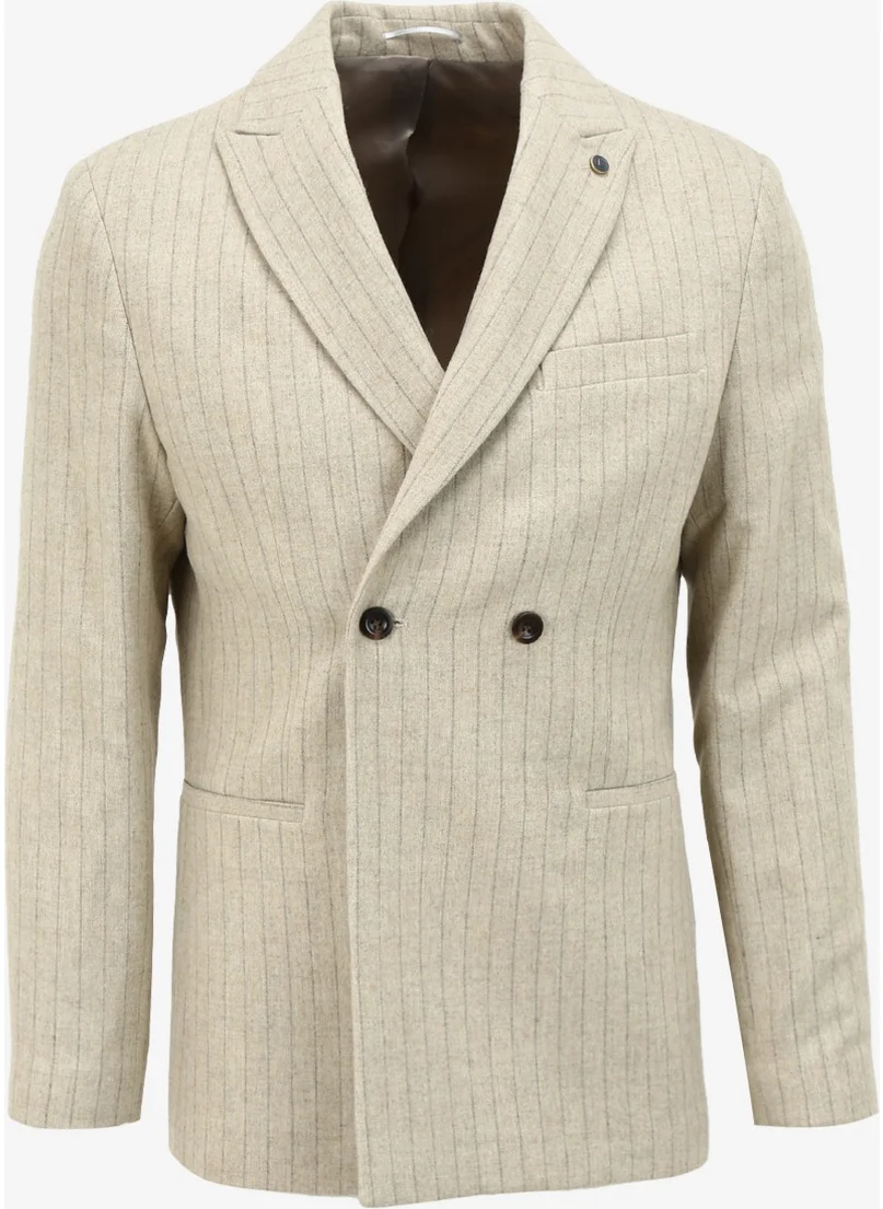 Dufy Dufy Regular Fit Beige Men's Striped Jacket DU1234364001