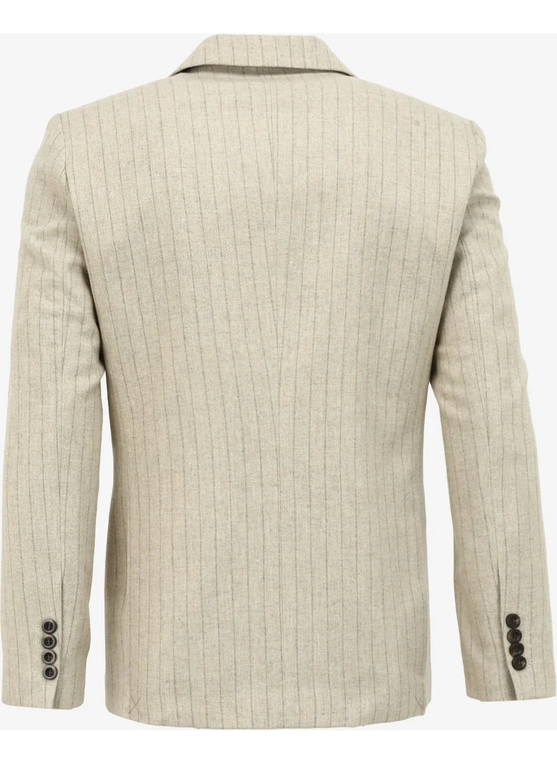 Dufy Dufy Regular Fit Beige Men's Striped Jacket DU1234364001