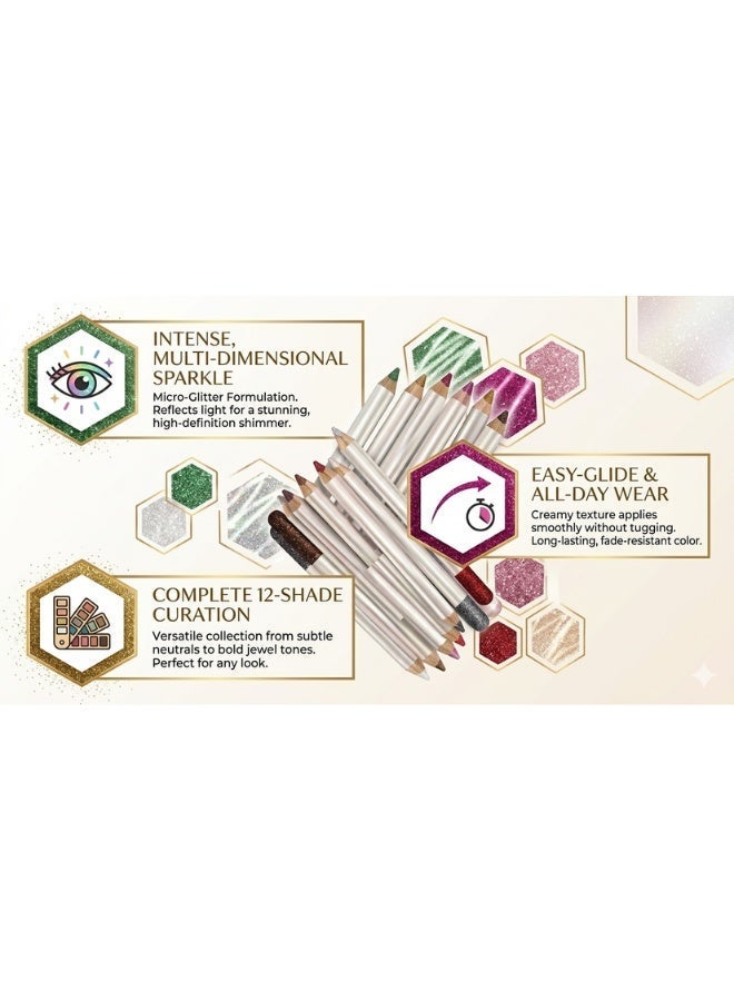 12 Colors Glitter Eyeshadow Stick Set Waterproof Creamy Shimmer Eye Makeup Pencils Long Lasting Multi Use Eyeshadow Eyeliner Highlighter Cosmetic Kit for Party and Daily Use - Image 3