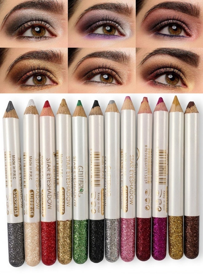 12 Colors Glitter Eyeshadow Stick Set Waterproof Creamy Shimmer Eye Makeup Pencils Long Lasting Multi Use Eyeshadow Eyeliner Highlighter Cosmetic Kit for Party and Daily Use - Image 1