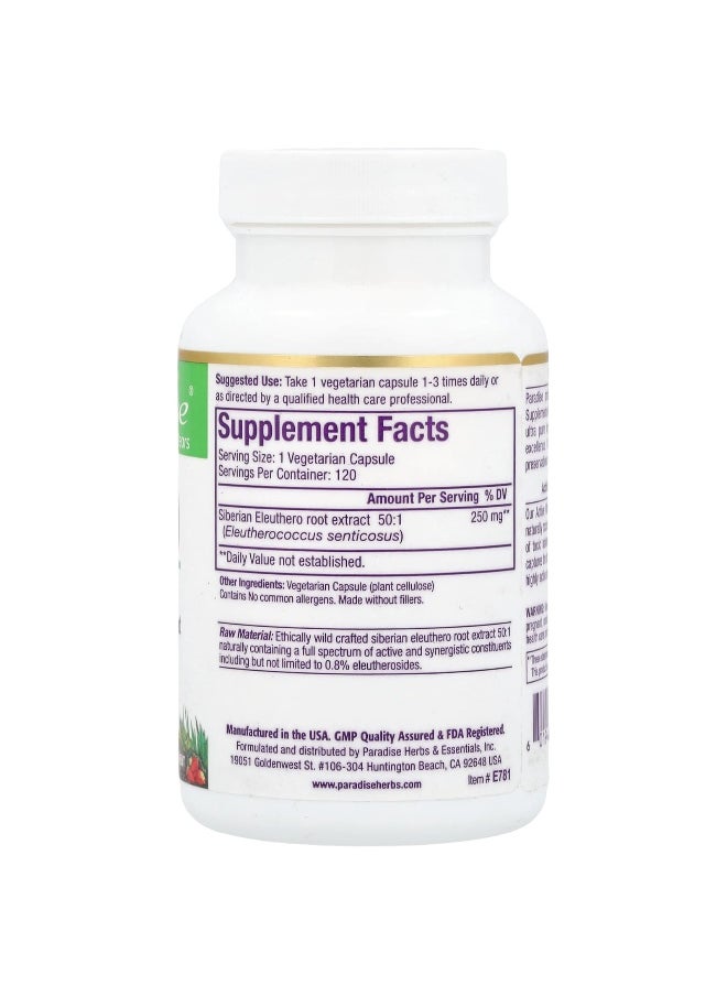 Paradise Herbs Paradise Herbs, Eleuthero, 250 mg, 120 Vegetarian Capsules  - Image 2