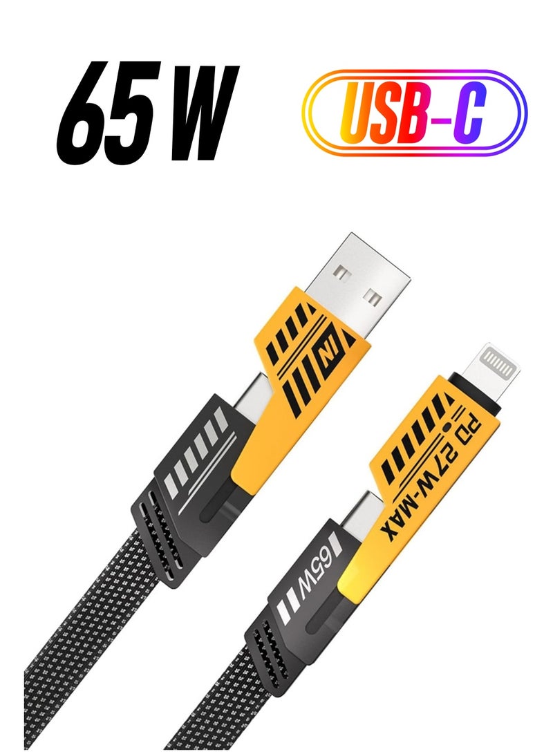 ELTRAZONE 4-in-1 Convertible Metal Fast Data Cable – 65W Braided USB-C, USB-A, Multi-Charging Cable for iPhone, iPad, MacBook Pro, AirPods, Samsung & Android (1.2m) - Image 1