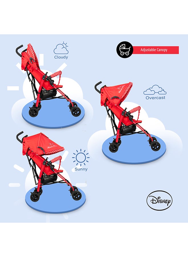 Disney Minnie Mouse Lightweight Adventure Stroller + Storage Cabin 3-36 Months, Compact Design, Shoulder Strap, Adjustable Reclining Seat And More -Red - Image 4