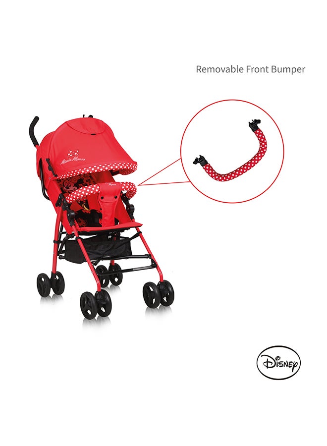 Disney Minnie Mouse Lightweight Adventure Stroller + Storage Cabin 3-36 Months, Compact Design, Shoulder Strap, Adjustable Reclining Seat And More -Red - Image 5