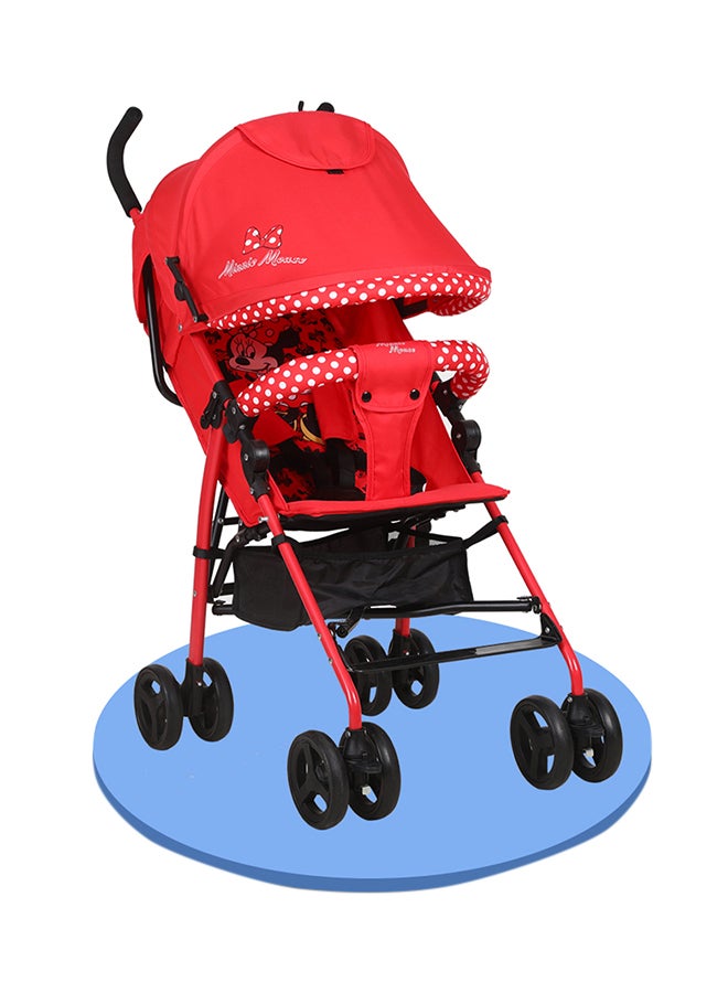Disney Minnie Mouse Lightweight Adventure Stroller + Storage Cabin 3-36 Months, Compact Design, Shoulder Strap, Adjustable Reclining Seat And More -Red - Image 1