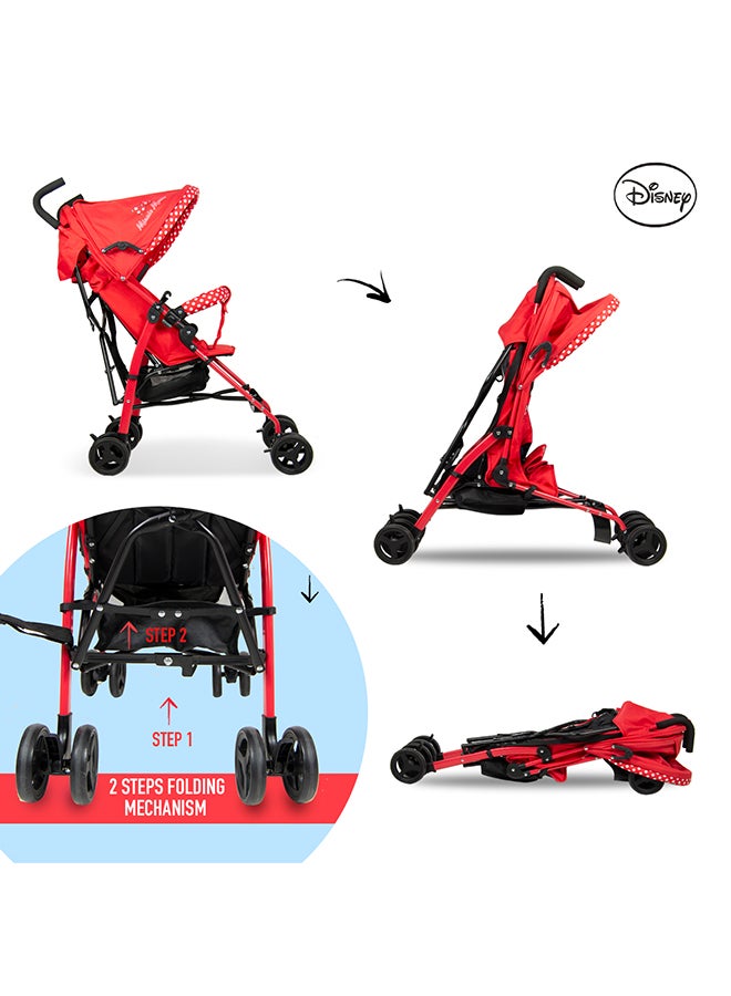 Disney Minnie Mouse Lightweight Adventure Stroller + Storage Cabin 3-36 Months, Compact Design, Shoulder Strap, Adjustable Reclining Seat And More -Red - Image 3