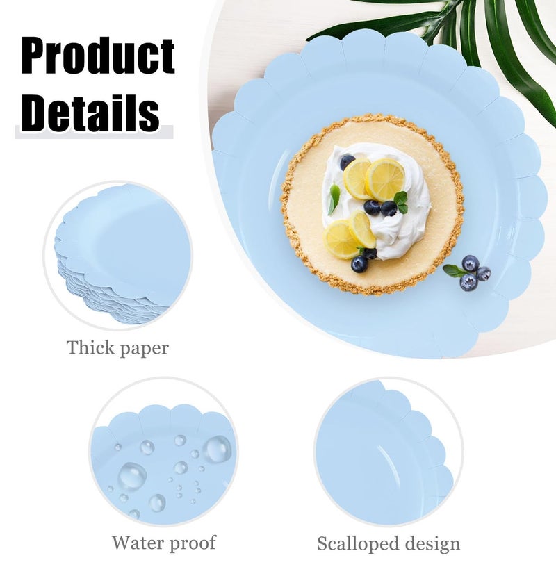HEIPINIUYE 50 Pieces Light Blue Paper Plates 9 Inch Baby Blue Scalloped Plates Disposable Dinner Plates for Wedding Baby Shower Birthday Party Dessert Plates - Image 2