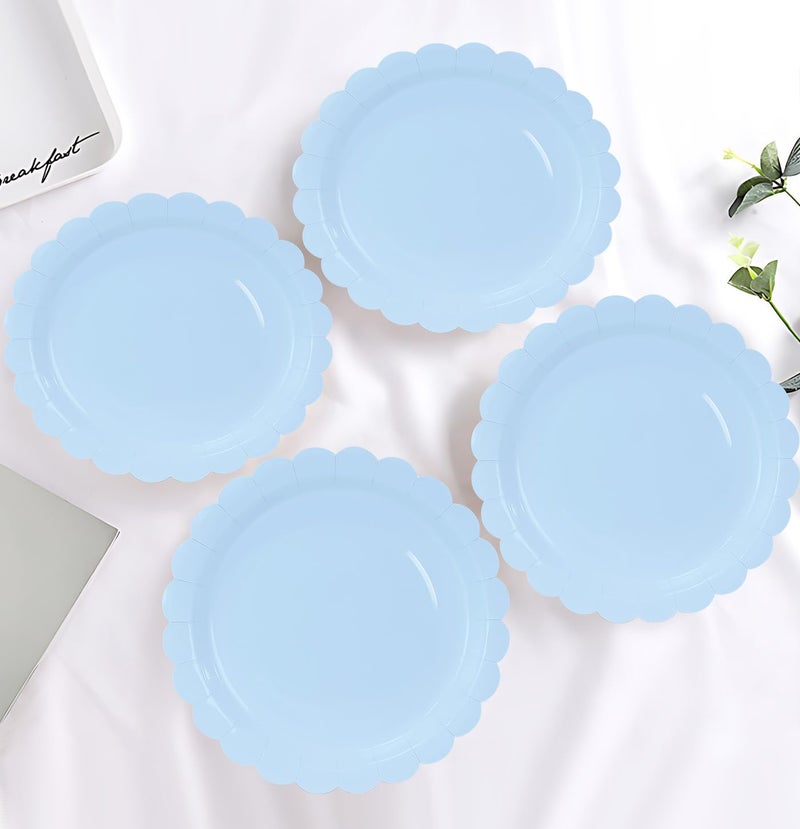HEIPINIUYE 50 Pieces Light Blue Paper Plates 9 Inch Baby Blue Scalloped Plates Disposable Dinner Plates for Wedding Baby Shower Birthday Party Dessert Plates - Image 4