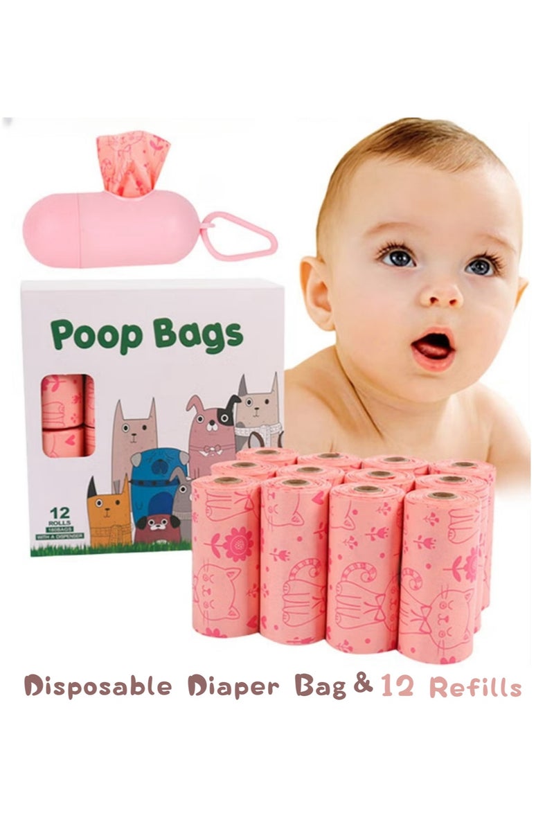 180PCS Diaper Bag Refills, Biodegradable baby diaper bag, Complimentary trash bag dispenser, Lemon Scented Diaper Bags Disposable for Nappies, Rubbish (Pink) - Image 2