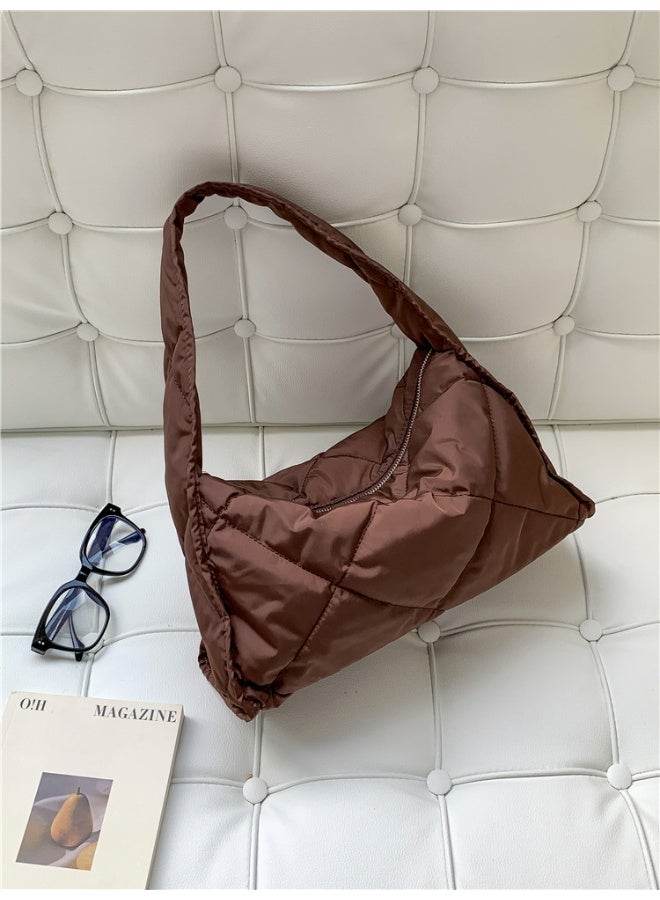 Autumn-winter Women's Bag Large Capacity Soft Down Cloud Bag Nylon Shoulder Bag Female Niche Cotton-padded Diamond Check Handbag