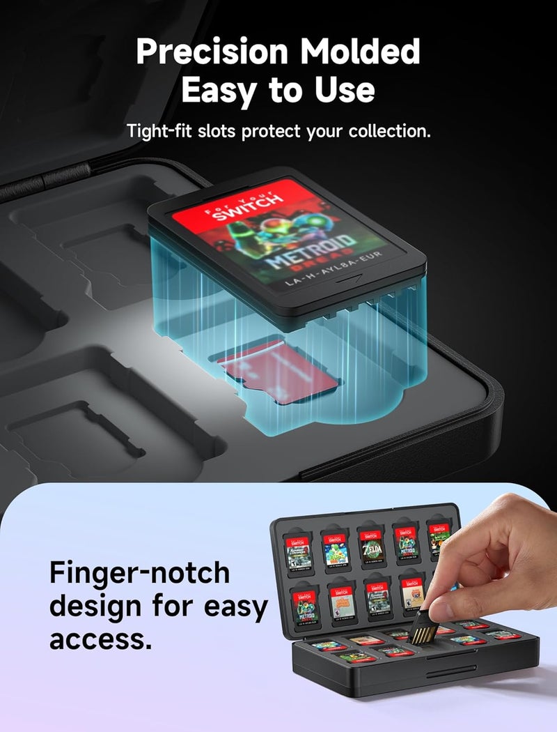 JSAUX Game Card Case Compatible with Nintendo Switch 2 (2025), Switch OLED & Lite, 40-Slot Hard Shell Storage Holder for 40 Game Cartridges & Micro SD Cards, Compact Gaming Card Organizer Box - Black - Image 4