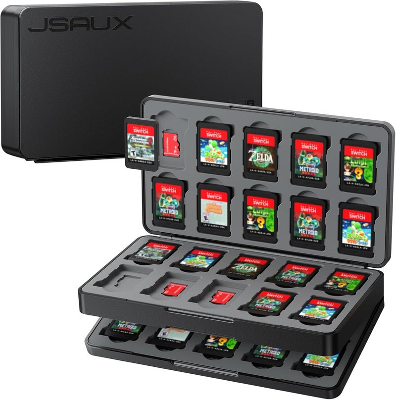 JSAUX Game Card Case Compatible with Nintendo Switch 2 (2025), Switch OLED & Lite, 40-Slot Hard Shell Storage Holder for 40 Game Cartridges & Micro SD Cards, Compact Gaming Card Organizer Box - Black - Image 1
