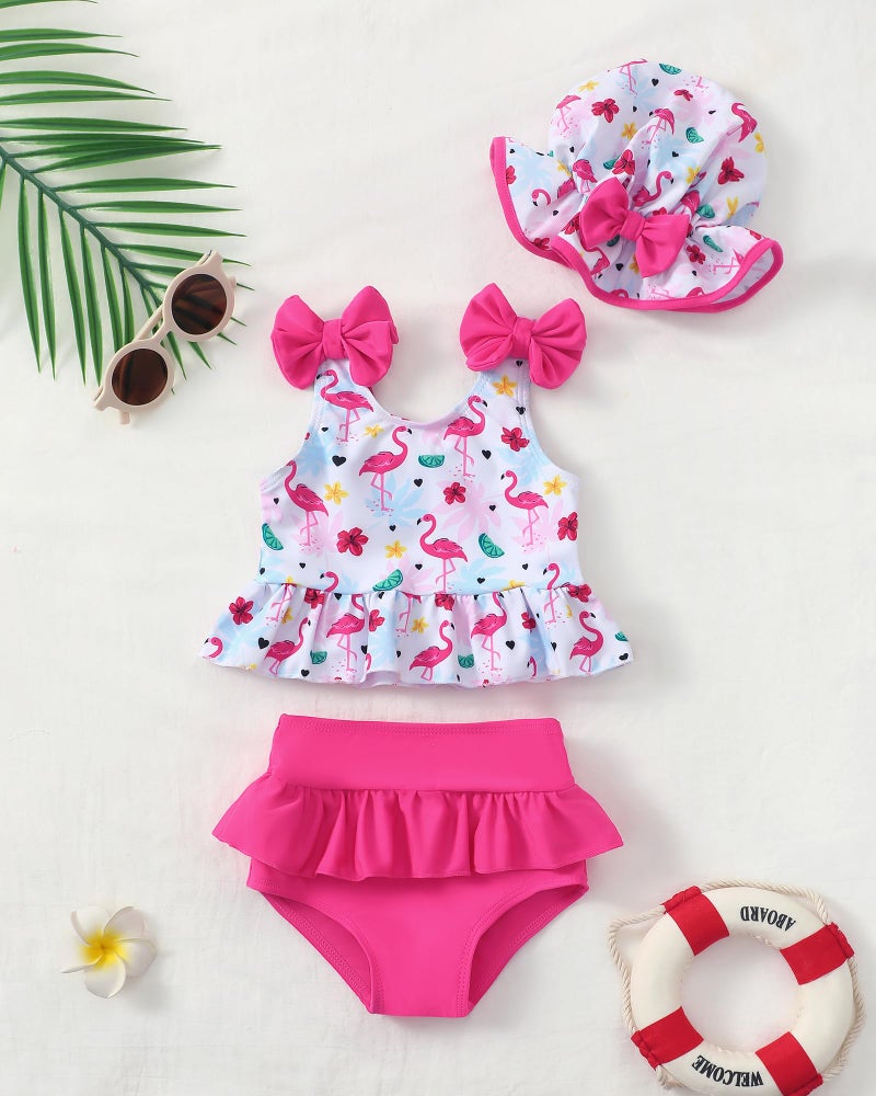 Mioglrie Toddler Baby Swimsuit Girl 12-18 Months Toddler Bathing Suit Two Piece Rose Red Tankini Baby Girl's Swimwear Summer Beach Bikini Set - Image 2